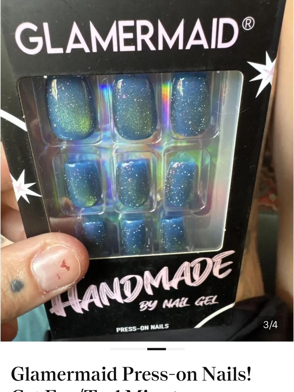 Handmade Cat Eye Green & Teal Press on Nails-Two Sets!
